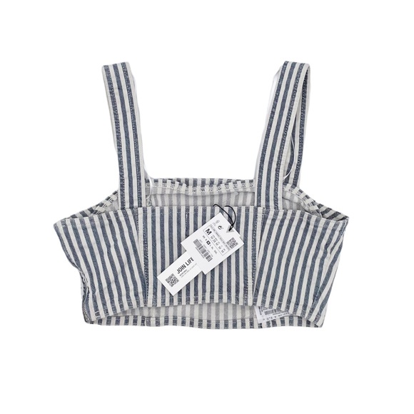 NEW Zara Striped Denim Crop Top Blue & White Sleeveless Square Neck Size Medium - Picture 3 of 14